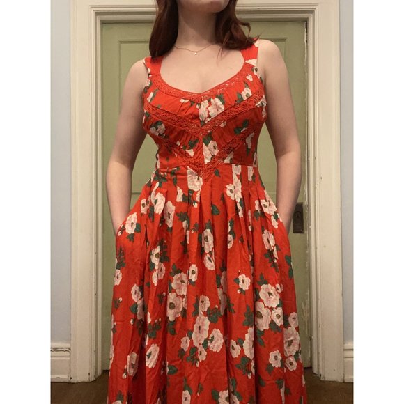 FREE PEOPLE NWT Lovers Heart Midi Dress / Red Combo Size Large - Picture 3 of 7